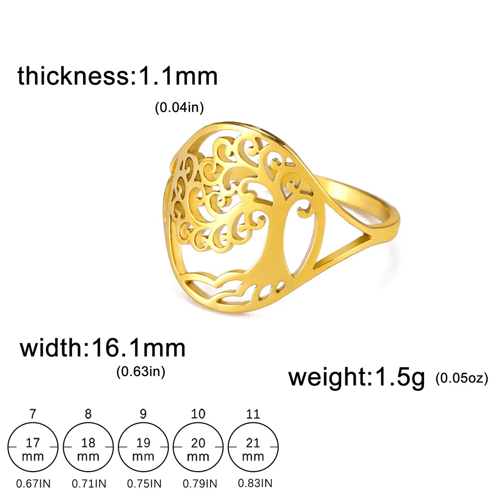 Bague Arbre de Vie Acier Inoxydable Argenté – Symbole Nature & Spiritualité | Bijou Unisexe Couple & Mariage | Cadeau Intemporel