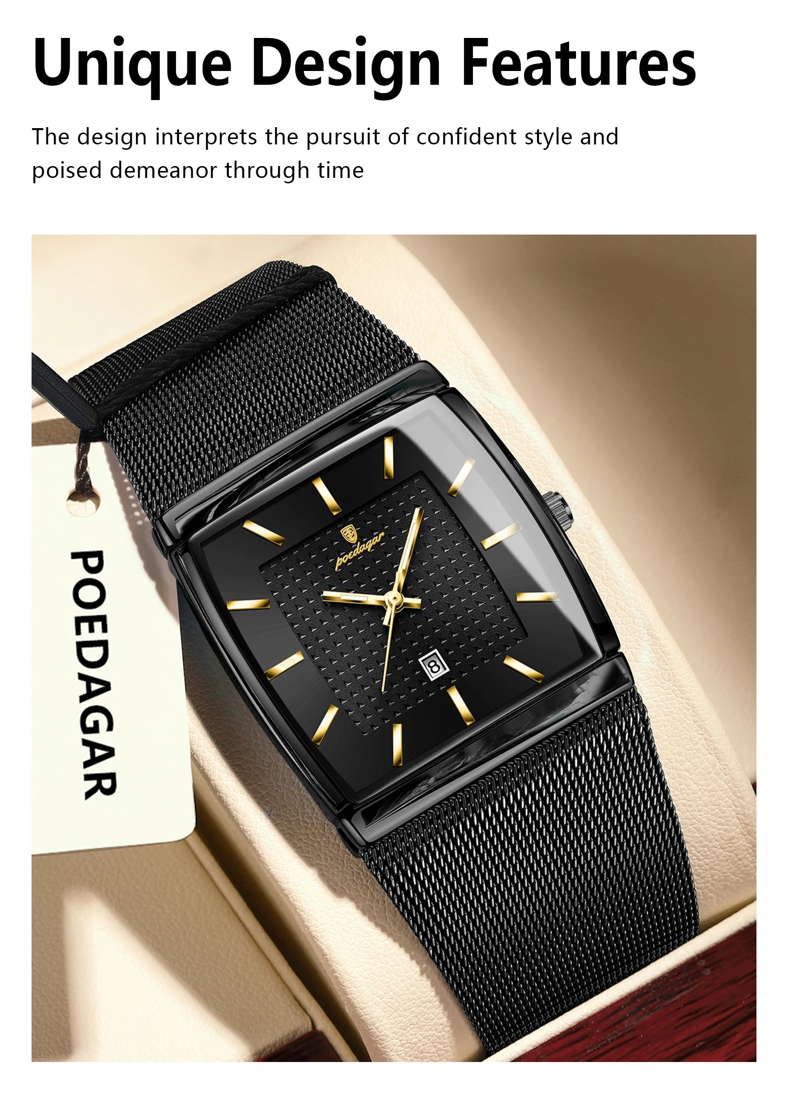 Montre Homme Luxe POEDAGAR Maille Acier Inoxydable Lumineux Date Quartz – Étanche Élégante