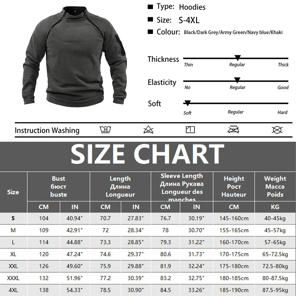 Veste Polaire Tactique Homme Outdoor Zippée Coupe-Vent Thermique Chaud Randonnée Sweatshirt Automne Hiver | Veste Polaire Tactique Outdoor Premium