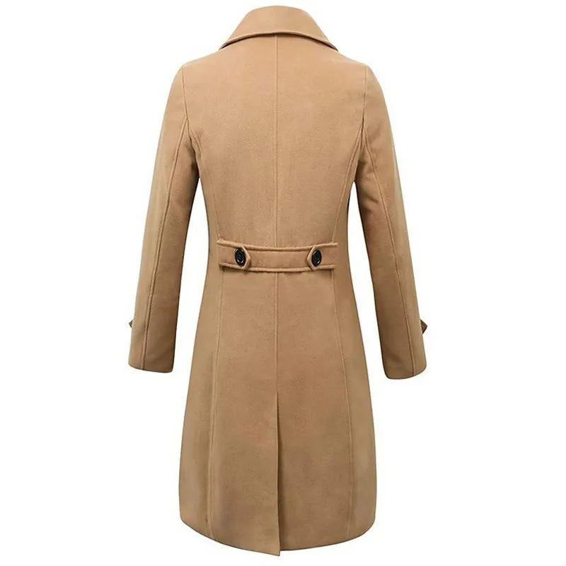 Manteau Homme Laine Double Boutonnage Long Trench Business Casual Style Anglais Élégant Automne Hiver Chaud Raffiné Premium – Manteau Laine Luxe Style Britannique | Mode Homme Luxe Hiver Premium