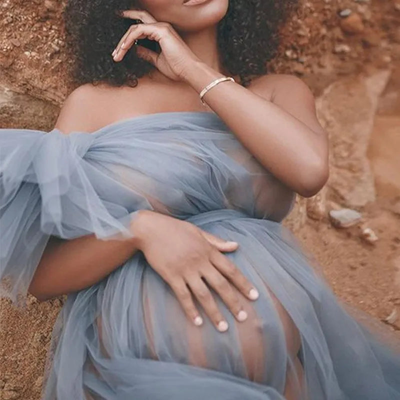 Robe Maternité Longue Transparente Séance Photo – Robe Grossesse Sexy Couleur Unie Baby Shower