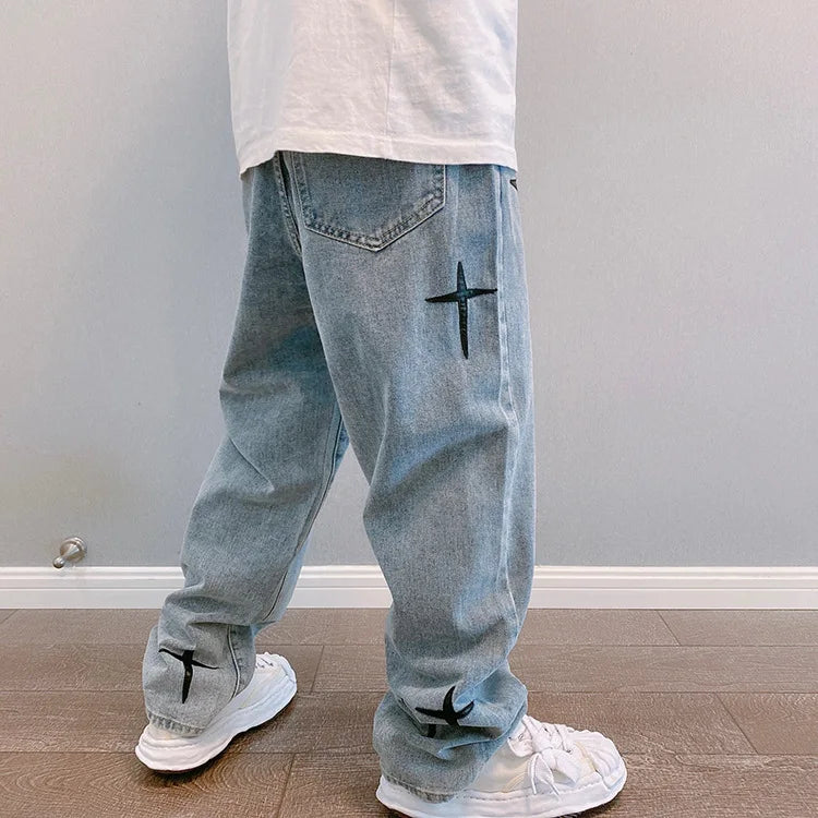 Jean Homme Imprimé Baggy Wide Leg Style Coréen K-Fashion Streetwear Cargo Droit Casual Loose Denim Tendance Urbain – Jean Baggy Premium K-Fashion | Mode Homme Streetwear K-Fashion Premium