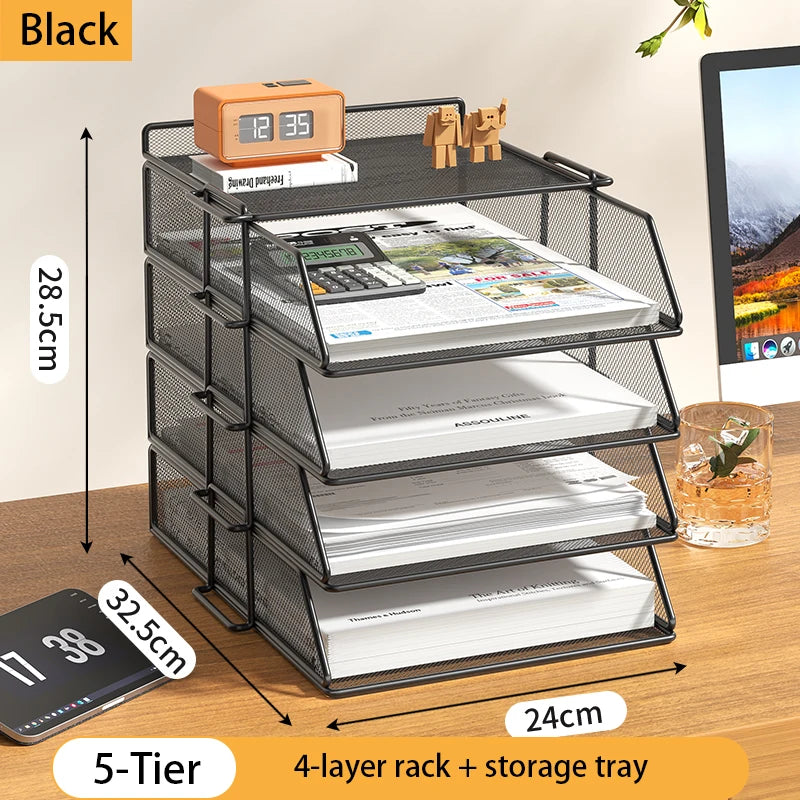 Trieur Bureau 4 Niveaux Empilable Noir – Organisateur Courrier Documents Papier Lettre