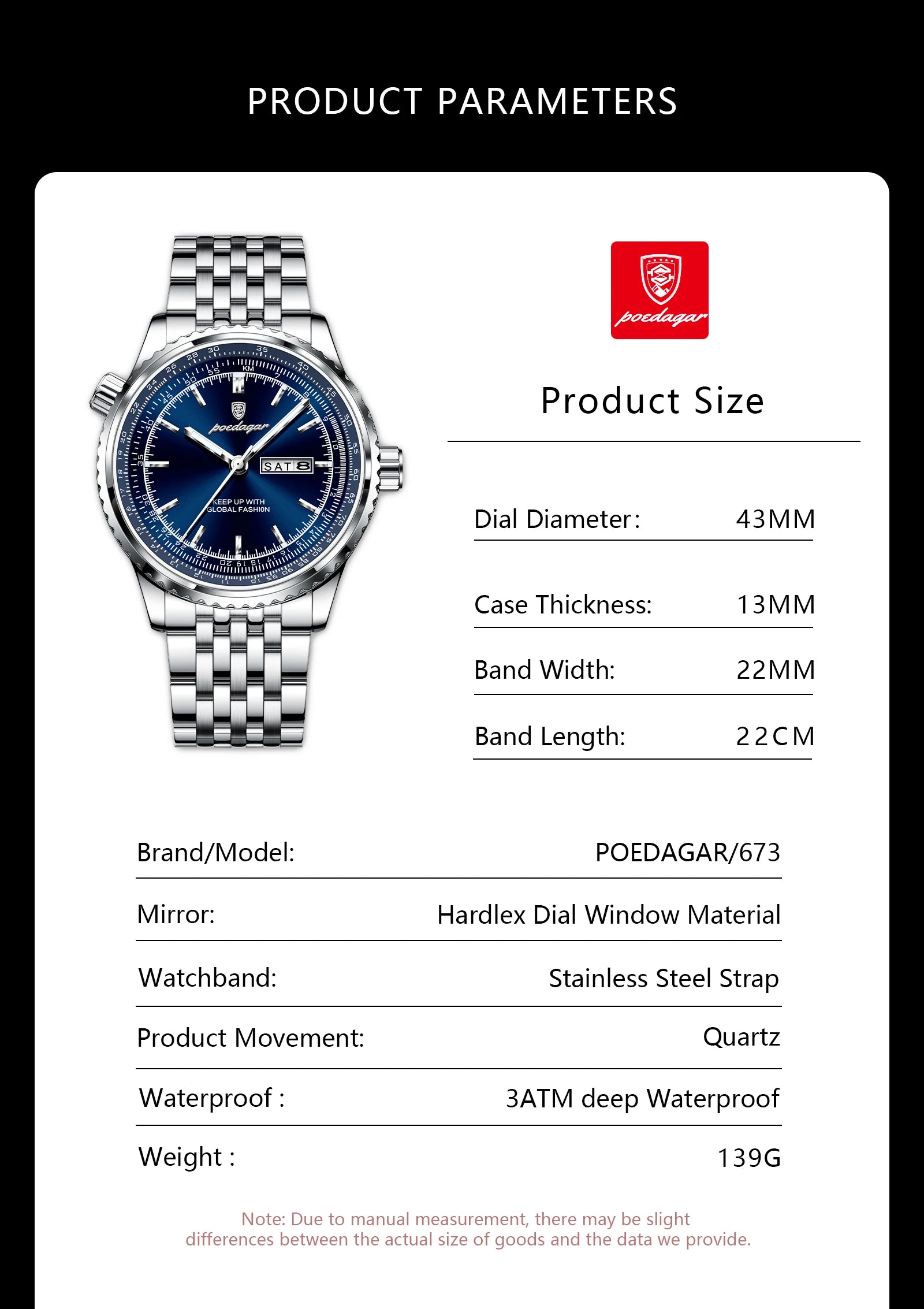 Montre Homme POEDAGAR Militaire Luxe Quartz – Acier Date Semaine Lumineux Étanche Fashion