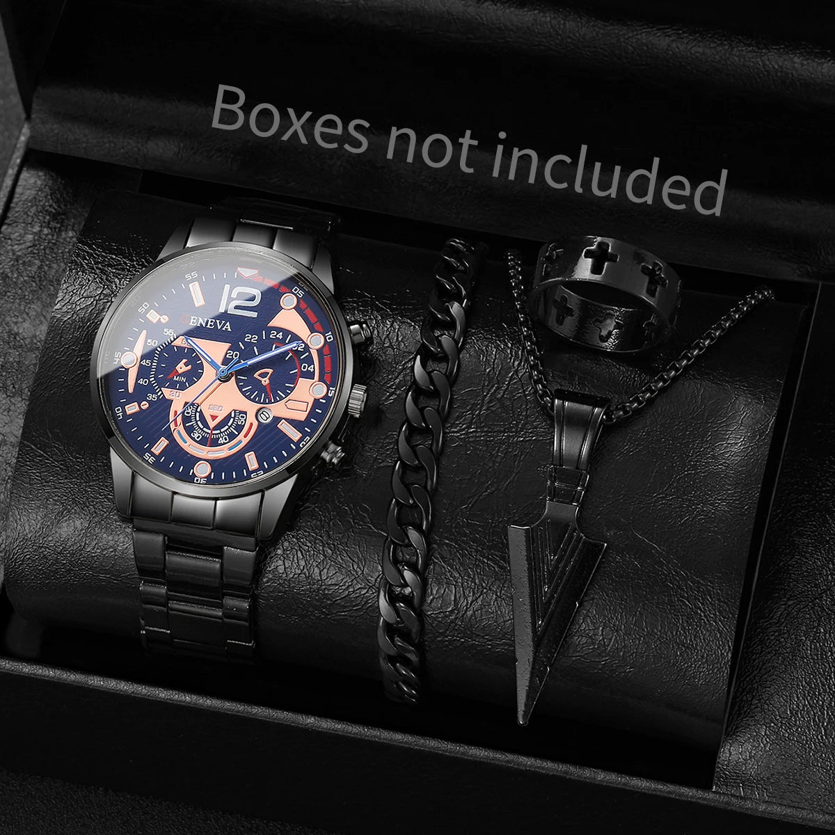 4PCS/Set Fashion Men Business Watches Casual Quartz Watch With Calendar Jewelry Set for Mens Clock Reloj Hombre（Without Box）