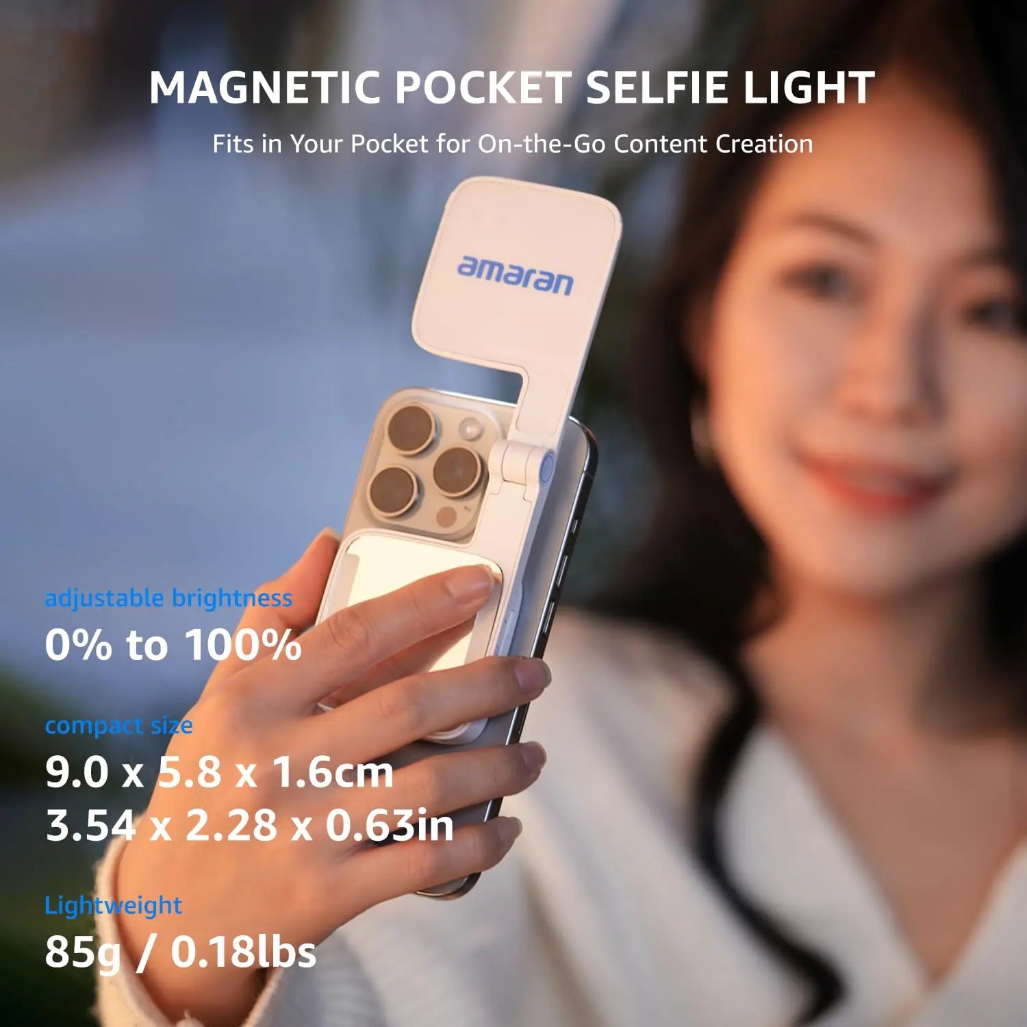 Lampe Selfie Magnétique amaran Go – Rechargeable Portable avec Miroir | Maquillage, Vidéo & TikTok