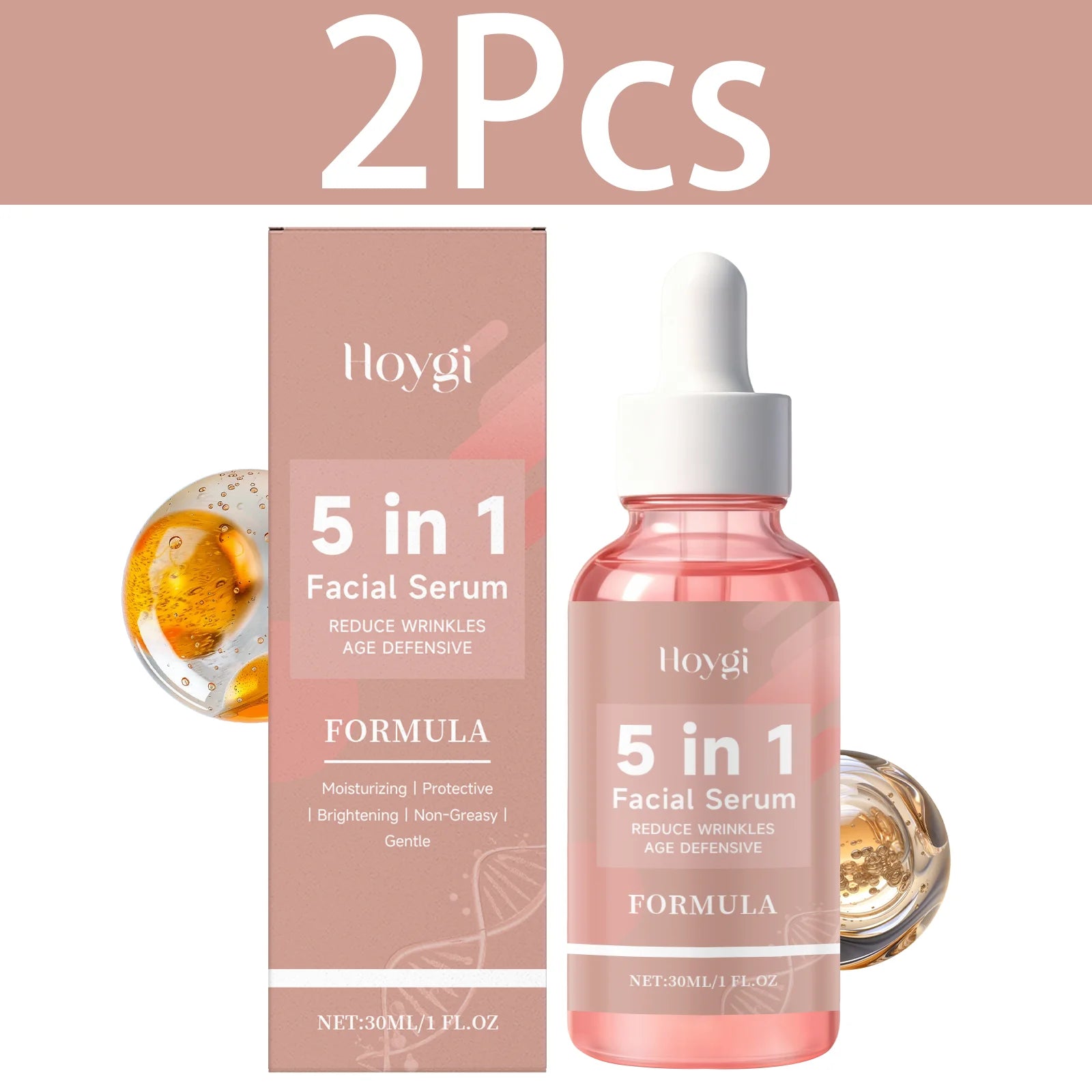 HOYGI Sérum Visage 5-en-1 – Vitamine E Collagène Anti-Rides Raffermissant Hydratant Éclat Pores