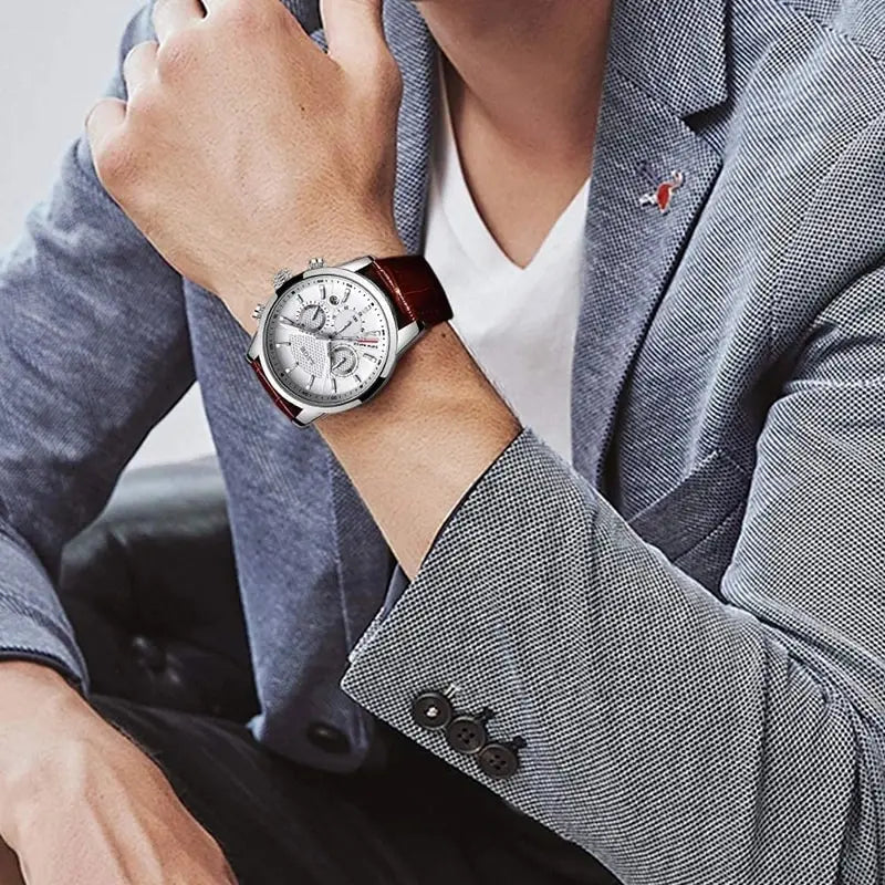 Montre Homme Luxe LIGE Chronographe Quartz Cuir – Business Sport Étanche Date 2025