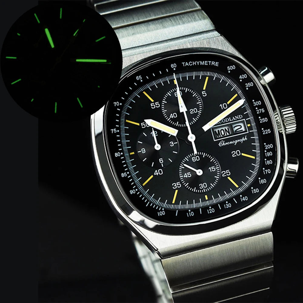Montre Chronographe Rétro Homme Hruodland F022 – Verre Saphir Acier Inoxydable Bleu & Noir Fashion