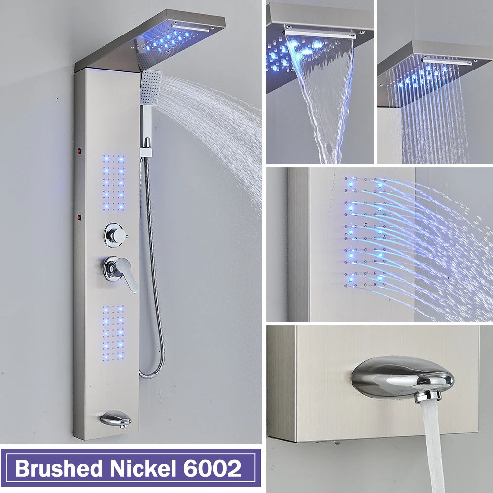 Rozin Colonne Douche Noire LED – 5 Modes dont Jets Massage & Cascade, Pluie, Affichage Digital | Panneau SPA Salle de Bain