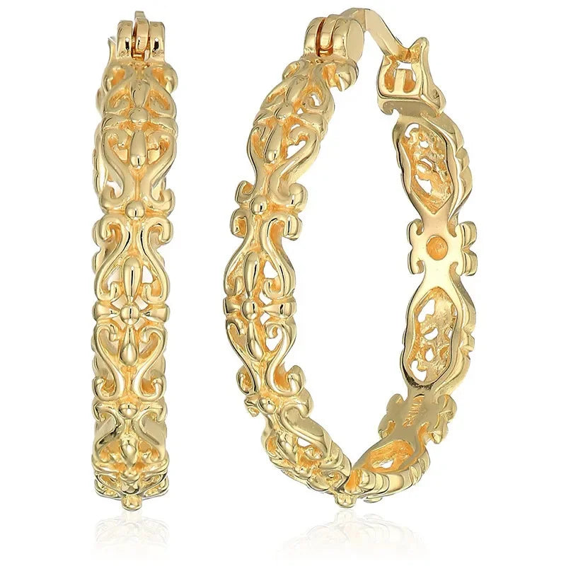 Créoles Luxe Pavées Zircon Couleur Or — Boucles d'Oreilles Femme Élégantes