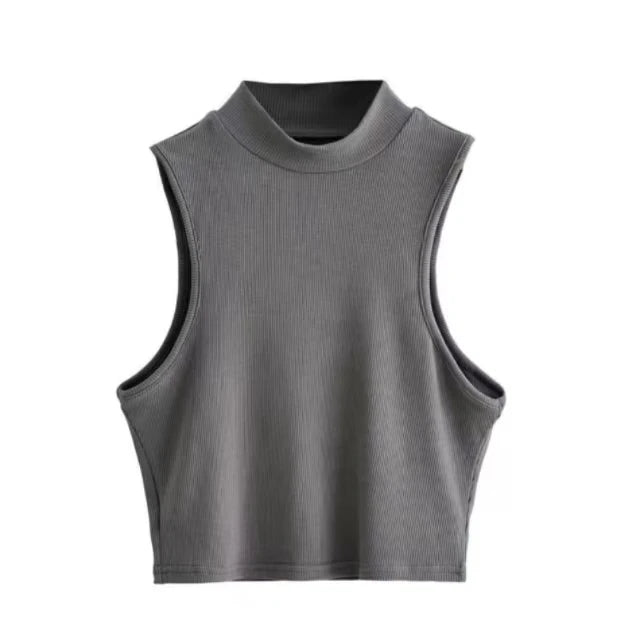 Crop Top Femme Noir Col Haut Sans Manches Débardeur Respirant Confortable Été – Haut Court Fashion Basique Chic | Mode