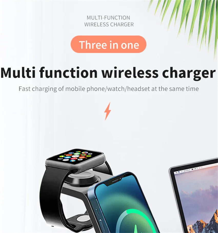 Chargeur 3-en-1 Stand Charge Rapide – iPhone 17-12 Apple Watch 6-8 iWatch AirPods Pro