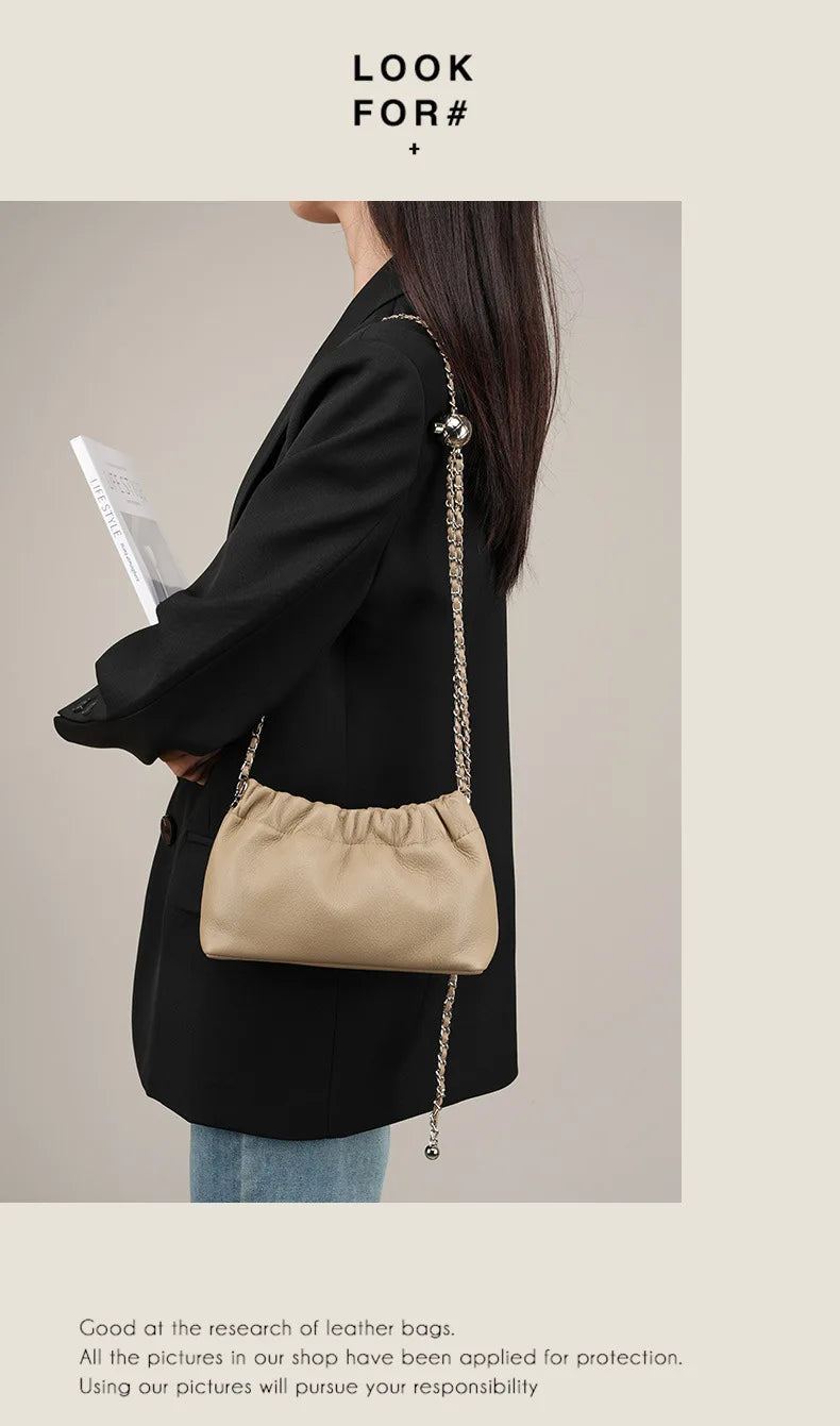Sac Nuage Cuir Véritable Femme – Mini Sac Épaule Crossbody Chaîne Style Coréen Luxe