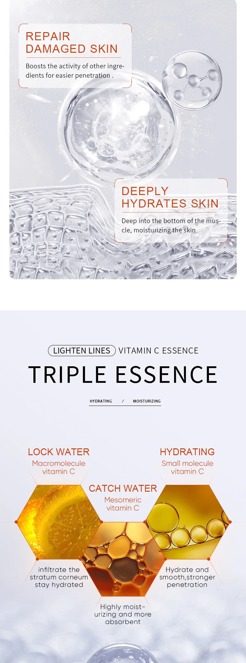 Sérum Ampoule Vitamine C – Éclat, Hydratation & Réparation Peau | Lissant & Unificateur de Teint | Soin Visage Skincare