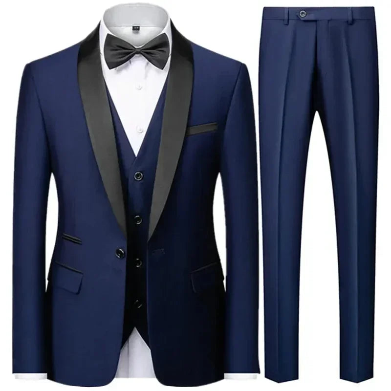 Costume Homme 3 Pièces Noir Slim Fit Blazer Veste Pantalon Gilet Grande Taille Mariage Cérémonie Soirée Automne Élégant – Ensemble Costume Premium | Mode Homme Habillé Premium