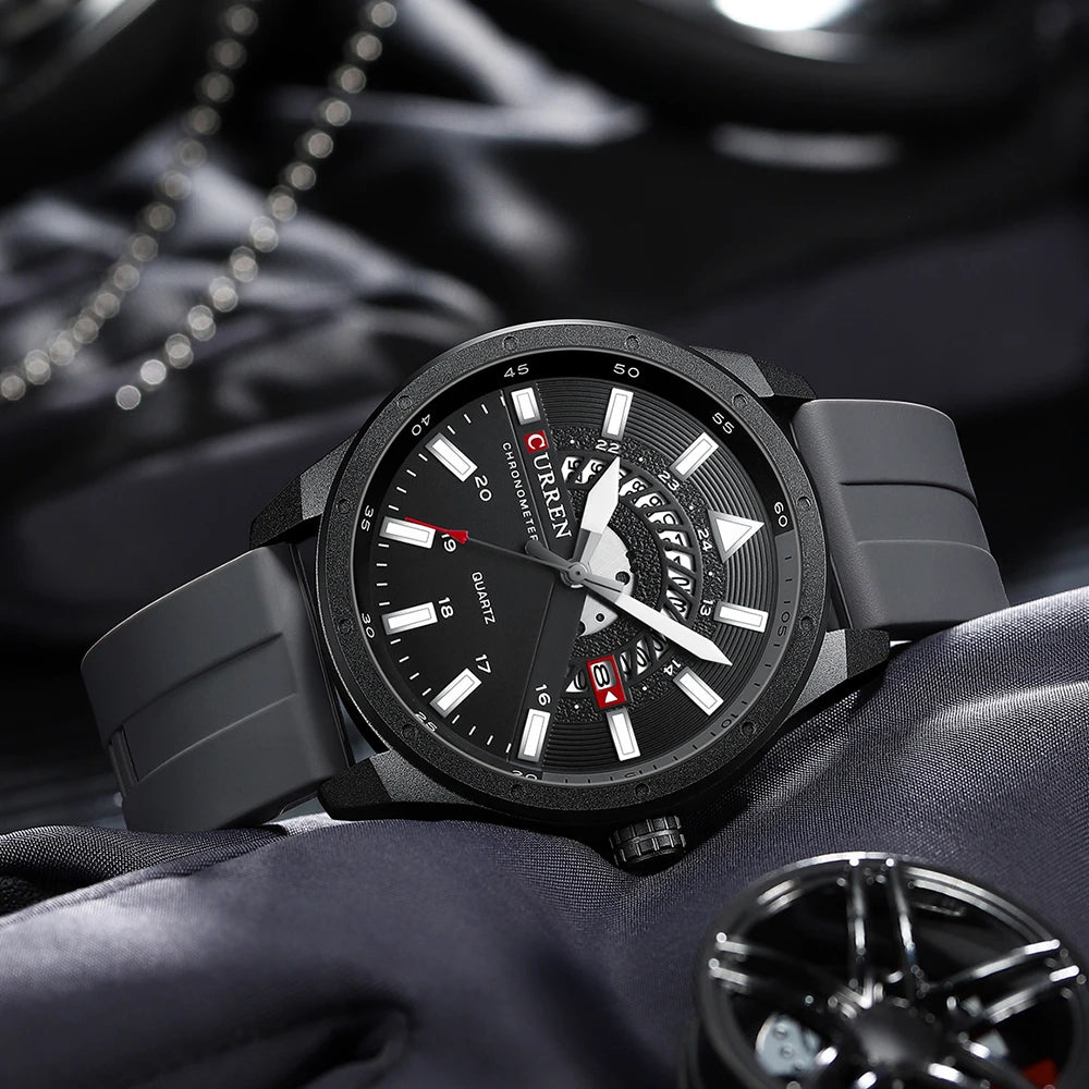 Montre Homme CURREN 8421 Quartz Fashion Calendrier Étanche Bracelet Silicone Sport Casual Business Élégante | Montre CURREN 8421 Quartz Sport Premium