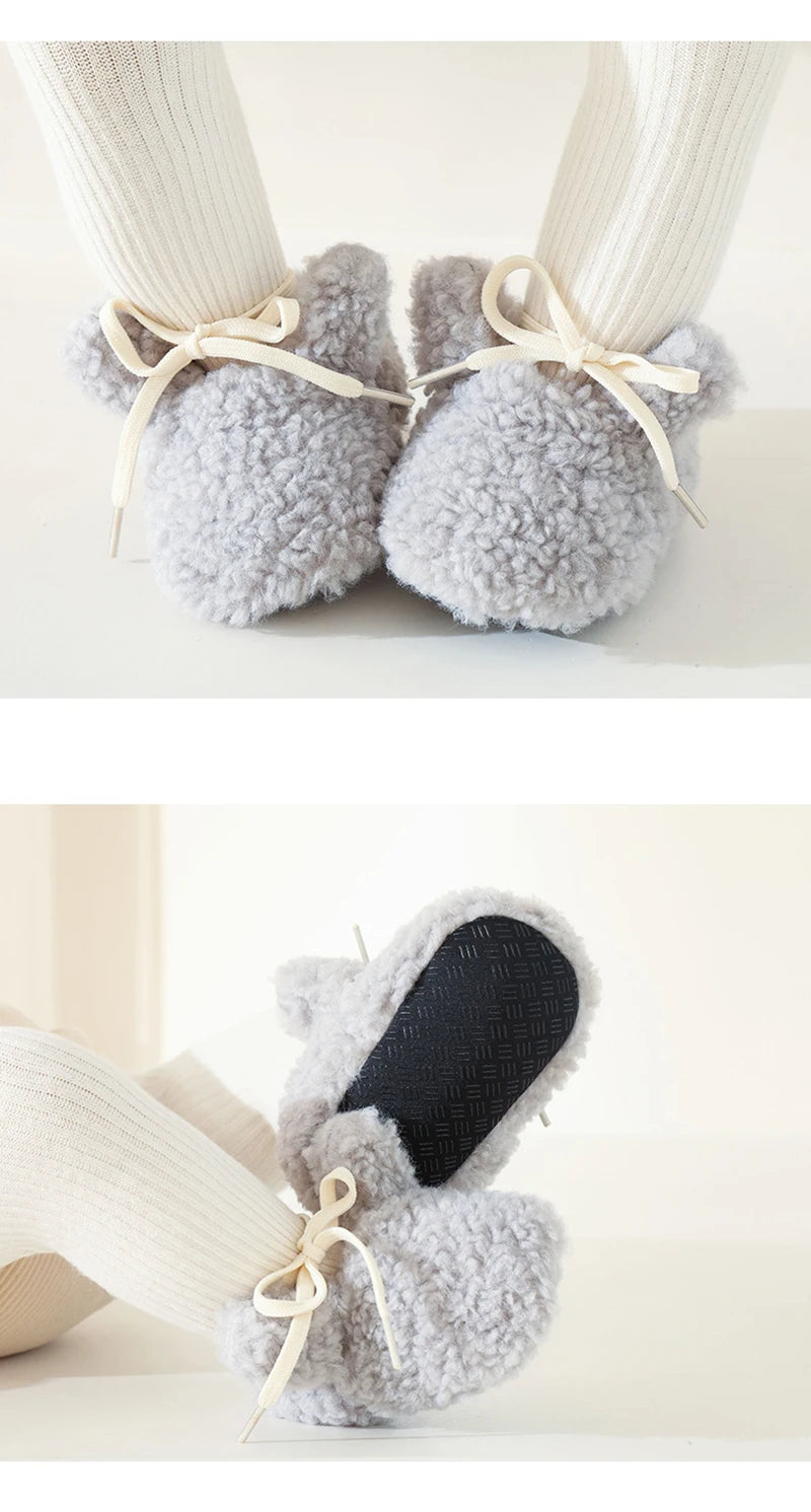 Chaussons Bébé Hiver Unisexe – Bottines Douces Cachemire Agneau Antidérapantes Chauds Nouveau-Né Toddler