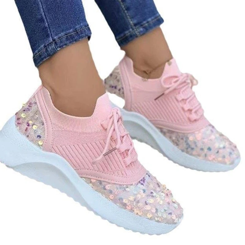 Sneakers Glitter Sequins Femme Grande Taille 43 – Running Sport Outdoor Lacets Fashion