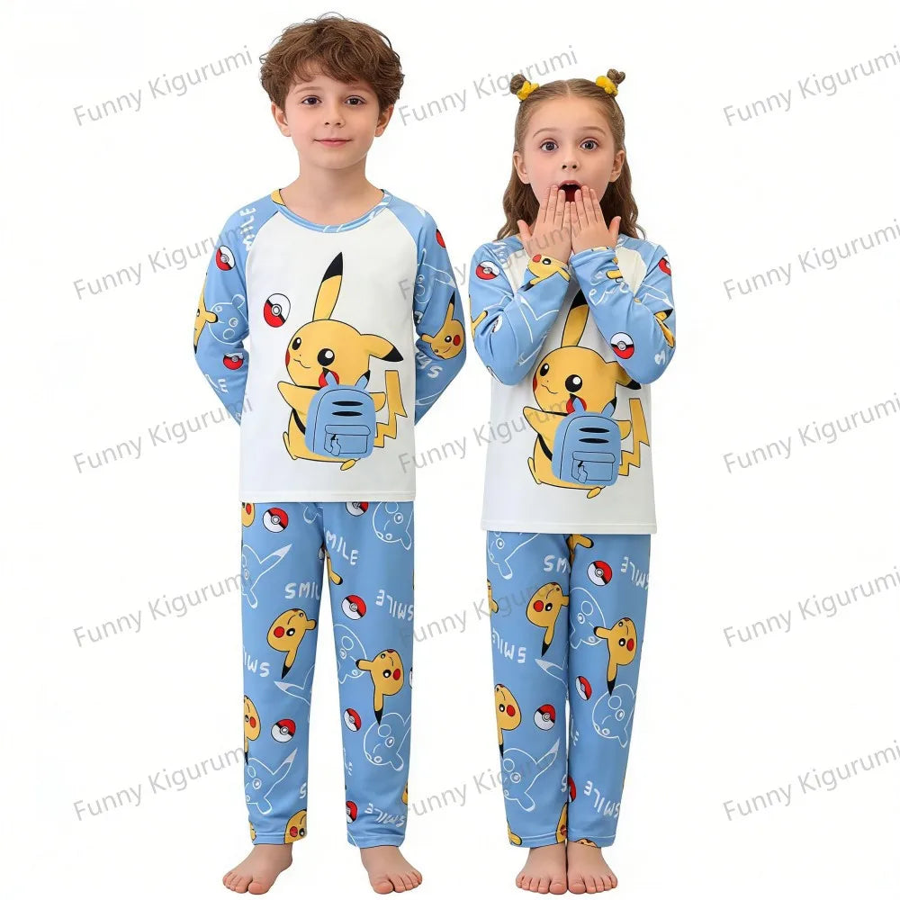 Pyjama Enfant Cartoon Pikachu – Ensemble 2 Pièces Manches Longues Garçon Fille 3-13 Ans