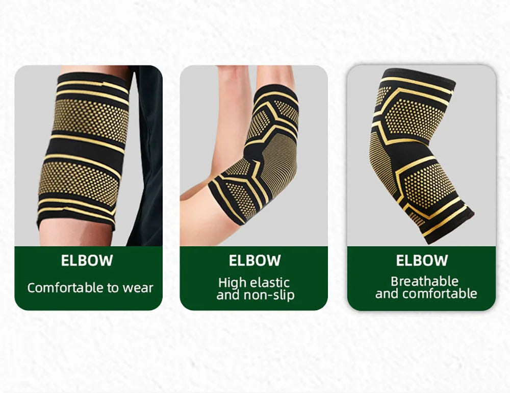 1pcs Fitness Copper Elbow Brace Compression Support Sleeve for Tendonitis Tennis Elbow Relief Reduce Joint Pain For Women Men