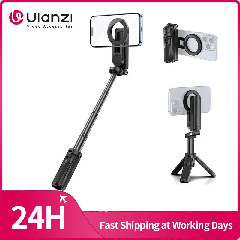 Ulanzi JJ03 Trépied Magnétique Selfie Stick – Grip Téléphone Bureau iPhone 16 15 14 13 Pro