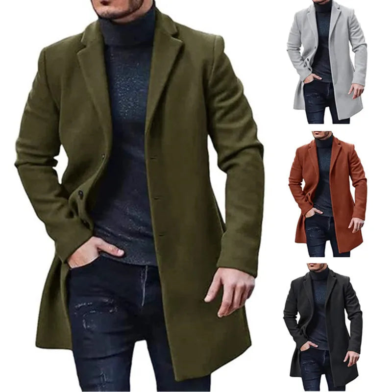 Veste Homme Streetwear Laine Col Reversé Couleur Unie Casual Élégante Boutonnage Simple Printemps Hiver Tendance – Manteau Casual Chic Urban Premium | Mode Homme Streetwear Premium