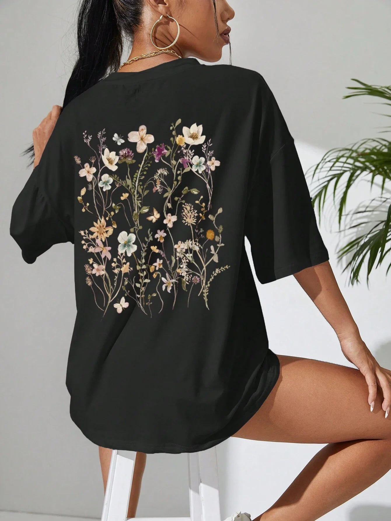 T-Shirt Femme Coton Imprimé Fleurs Manches Courtes Ample Doux Respirant – Top Casual Confortable | Street Style