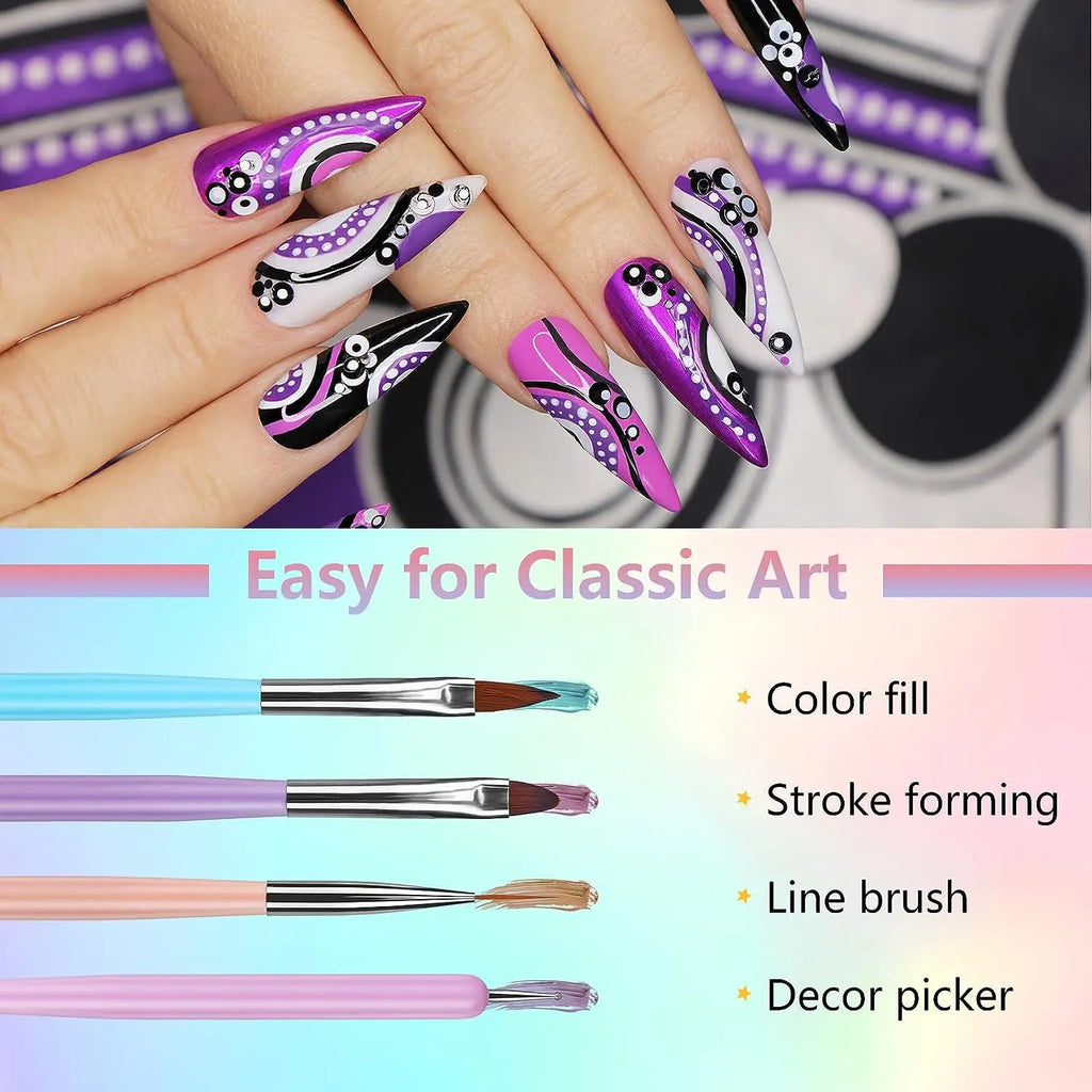 Set Pinceaux Nail Art Professionnel – Acrylique UV Gel Dessin & Dotting | Outils Manucure & Maquillage