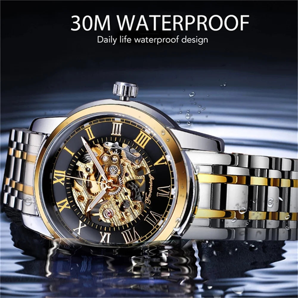 Herrenuhr FORSINING 349 Mechanisch Handaufzug Skelett – Business Elegant Edelstahl