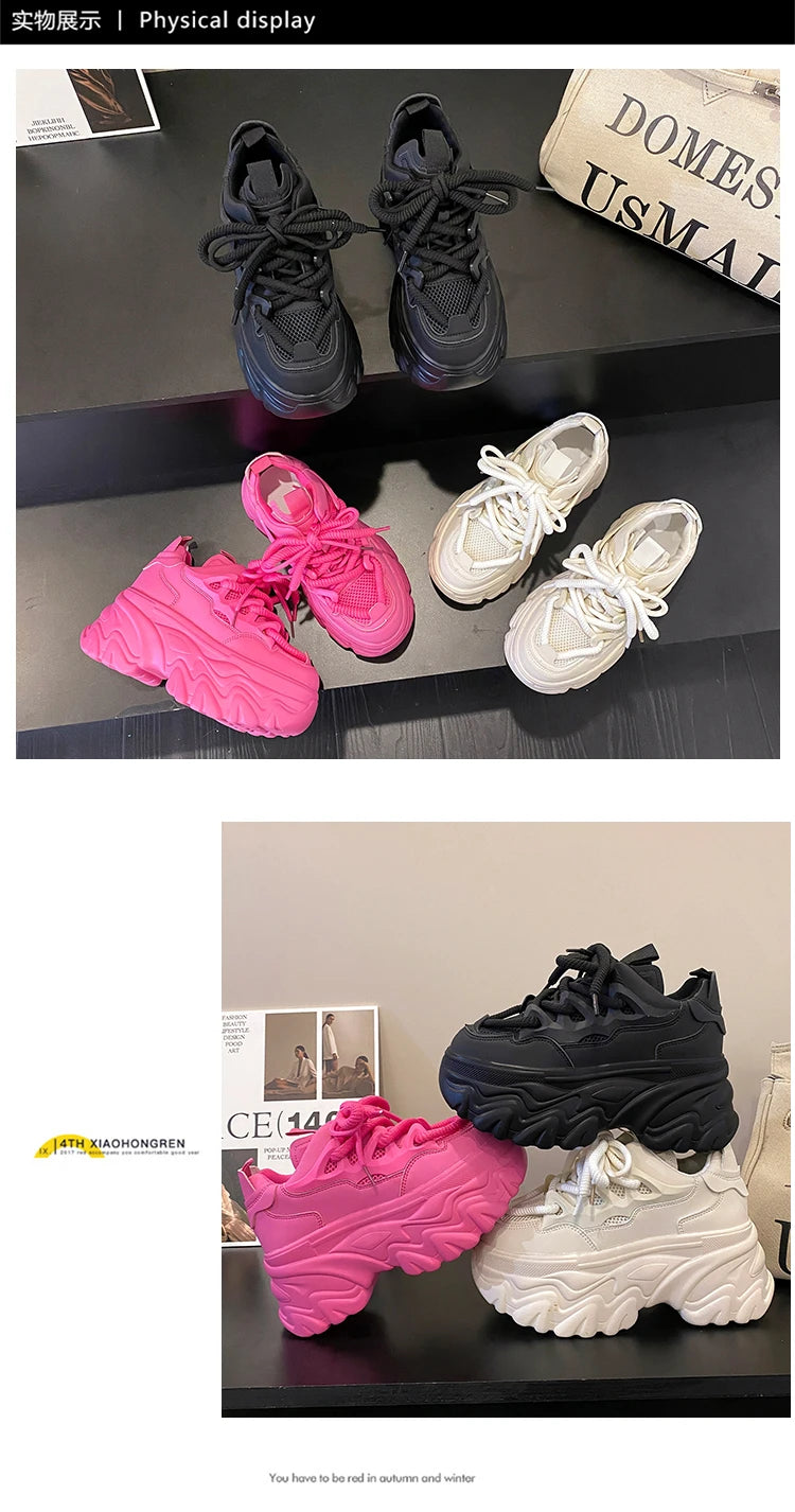 Sneakers Mesh Wedge 8.5cm Femme Chunky 2025 – Plateforme Respirante Talon Caché Été
