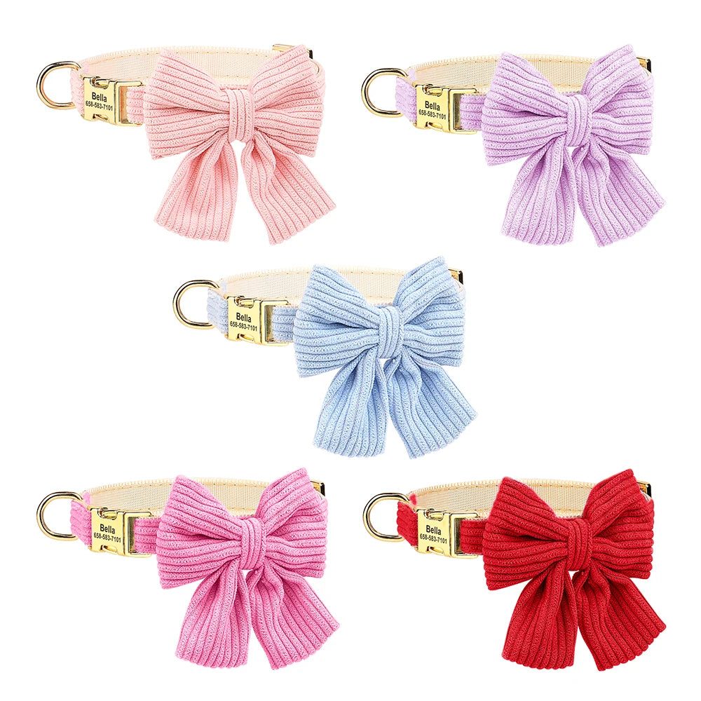 Collier Personnalisé Chien & Chat Nœud Papillon Mignon – Gravure Gratuite ID Plaque Petite & Moyenne Race | Accessoires Animaux