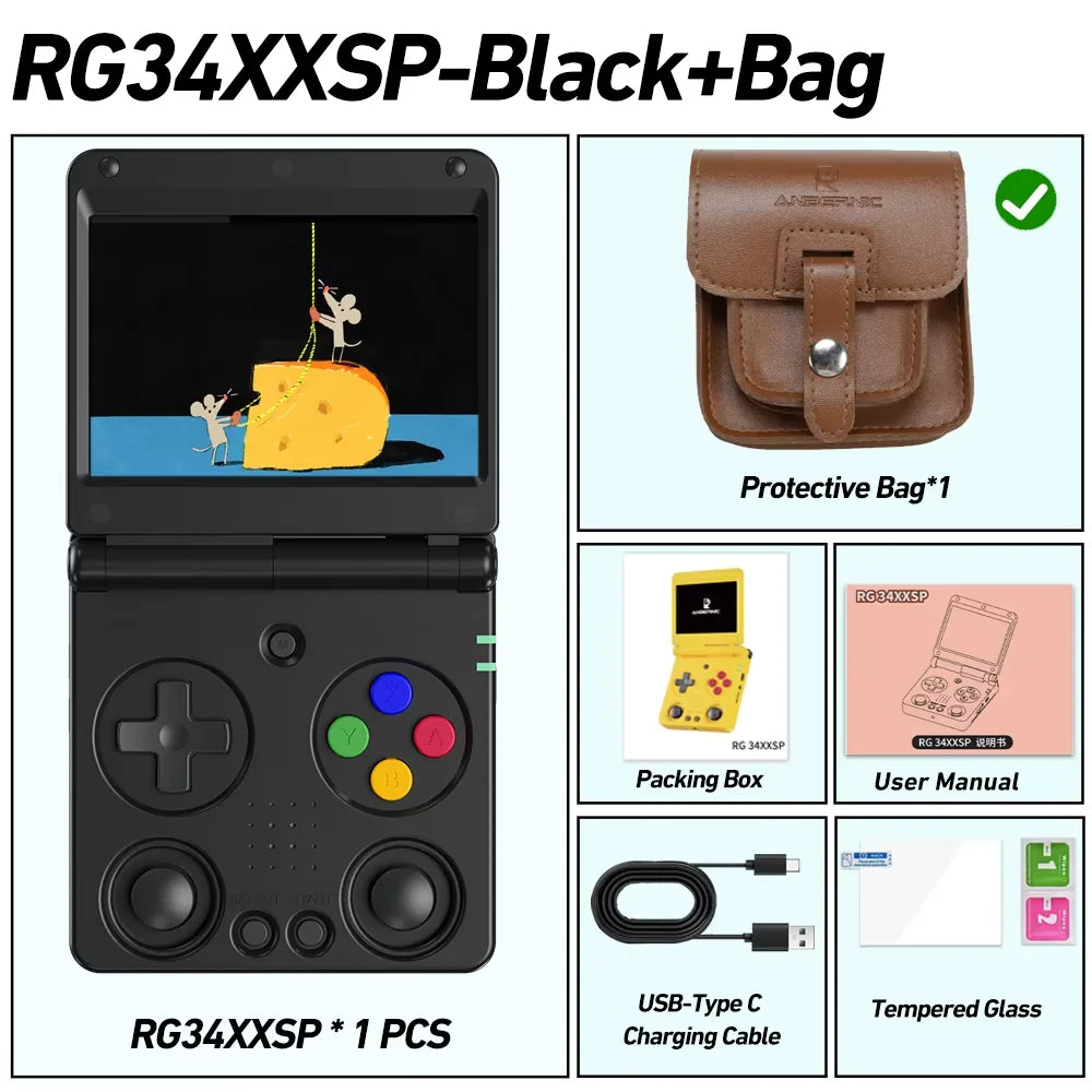 Anbernic RG34XXSP Console de Jeu Portable Flip Rétro – Écran IPS 3.4'' Linux 64-bit | PSP & Jeux Rétro | Cadeau Gaming