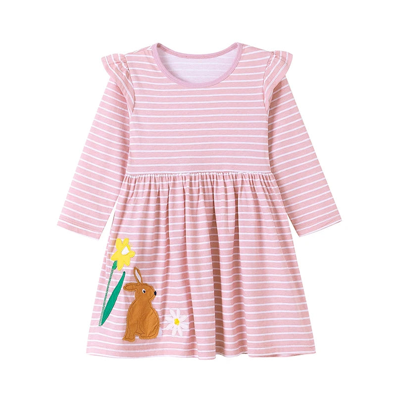 Robe Fille Manches Longues Coton Imprimé Danseuse Ballet – Tenue Automne Enfant 2-7 Ans