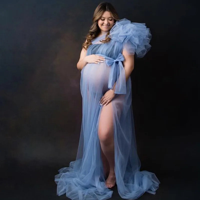 Robe Maternité Longue Transparente Séance Photo – Robe Grossesse Sexy Couleur Unie Baby Shower