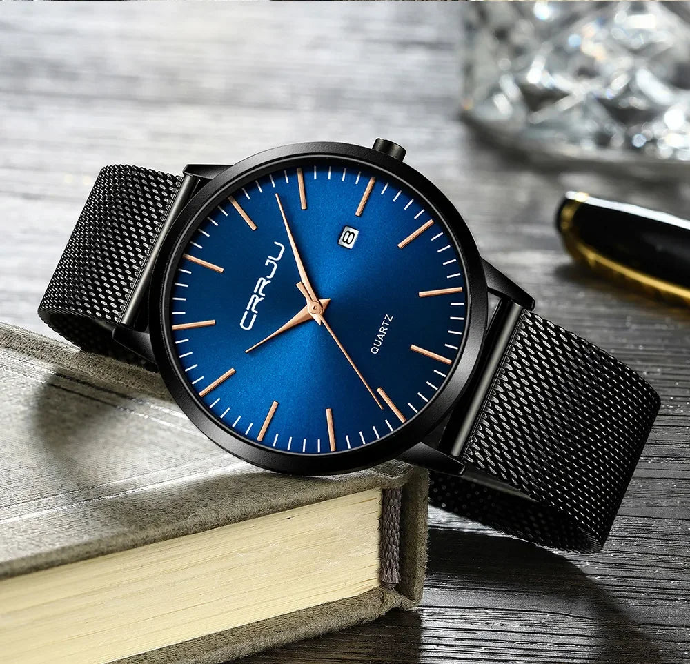 Montre Homme Acier 40mm Ultra-Slim 7mm Maille Métallique – Automatique Minimaliste Classique