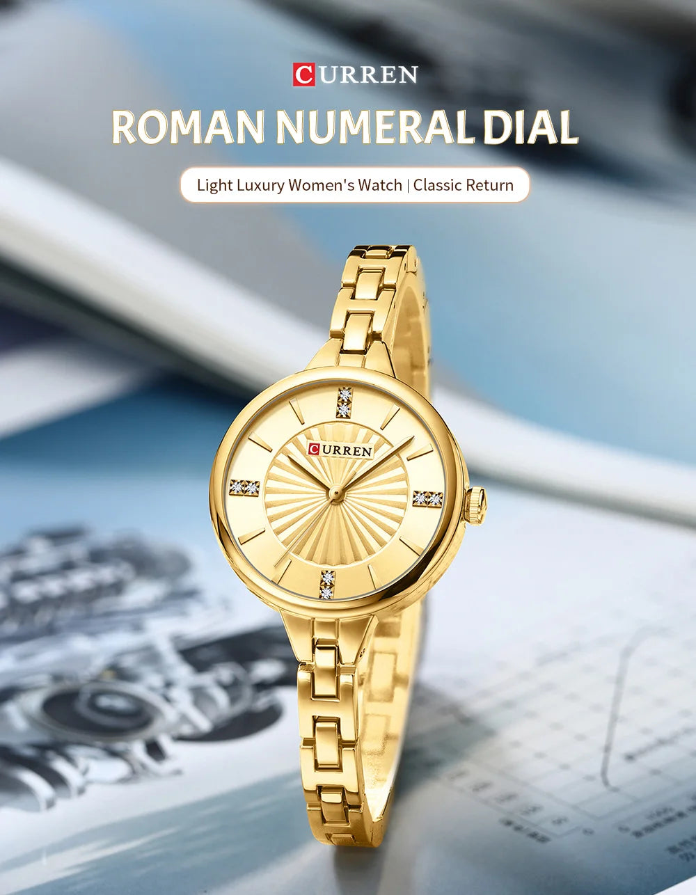Montre Femme CURREN Luxe Diamond Quartz – Acier Étanche Élégante Dress Diamant