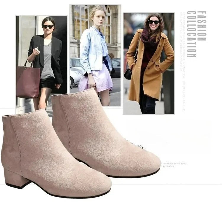 Bottines Suède Chunky Heel Snow Goth Femme – Mi-Talon Tendance Walking Élégant Automne