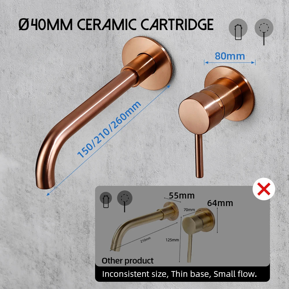 Bagnolux Robinet Encastré Rose Gold Laiton – Poli ou Brossé, Trou Rond, Eau Chaude & Froide | Salle de Bain Luxe