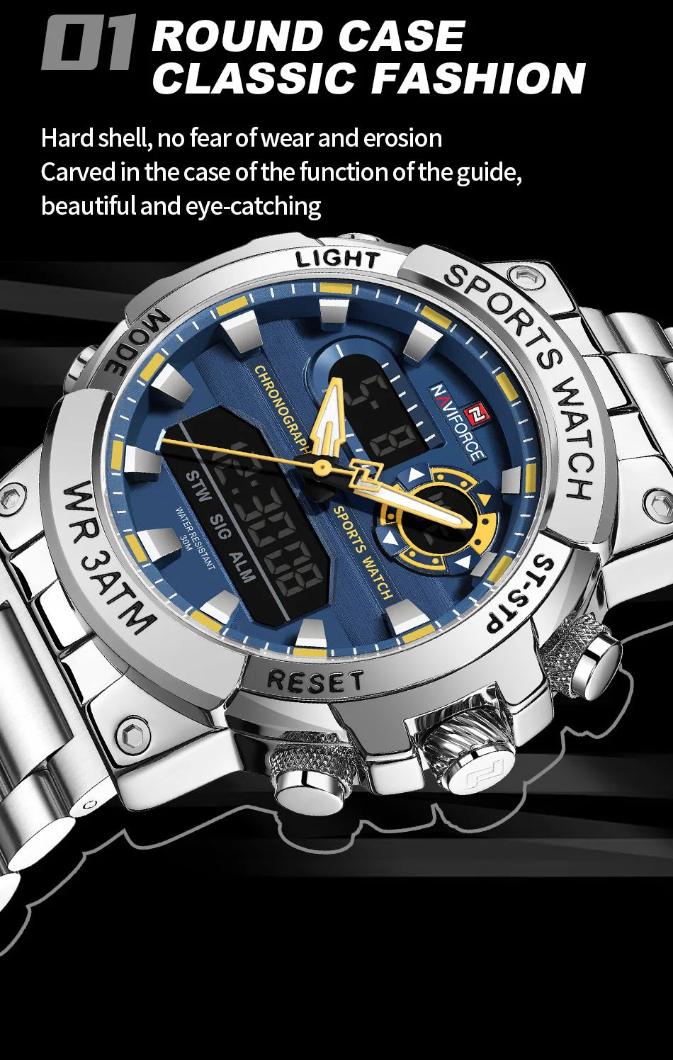 Montre Homme Militaire NAVIFORCE Double Affichage Quartz – Sport Étanche Grand Cadran