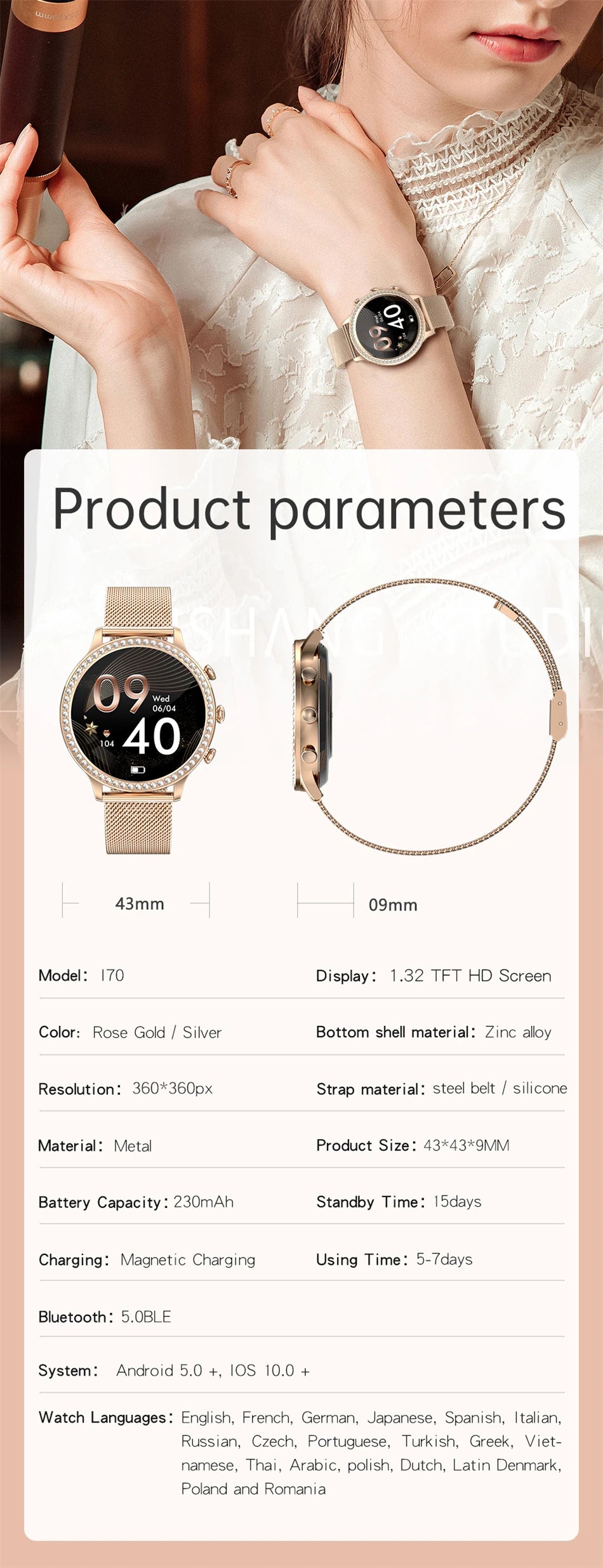 Montre Connectée Femme LIGE 2026 – Appels Bluetooth, Cadran Personnalisable & Suivi Cardio | Étanche Sport & Fitness | Cadeau Femme
