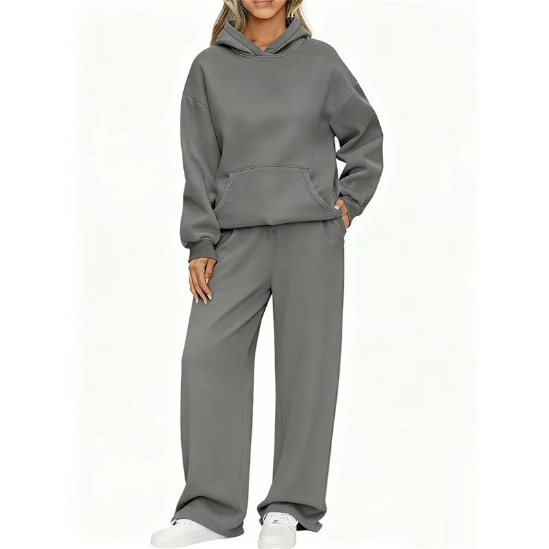 Ensemble 2 Pièces Femme Sweat à Capuche + Pantalon Large Casual Ample Confortable – Jogging Sport | Automne Hiver