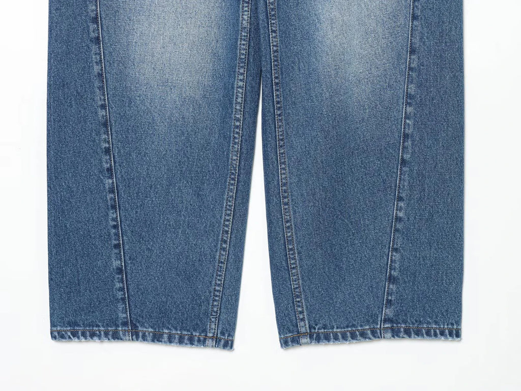 Jean Femme Taille Mi-Haute Coupe Ballon Style Américain – Loose Fit Denim Chic | Hiver 2025