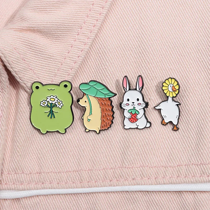 Pin's Émail Animaux Cartoon – Pingouin, Grenouille, Lapin & Chat | Broche Métal Badge Lapel | Bijou Cadeau Tendance
