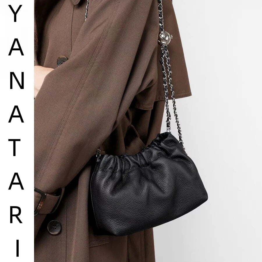 Sac Nuage Cuir Véritable Femme – Mini Sac Épaule Crossbody Chaîne Style Coréen Luxe