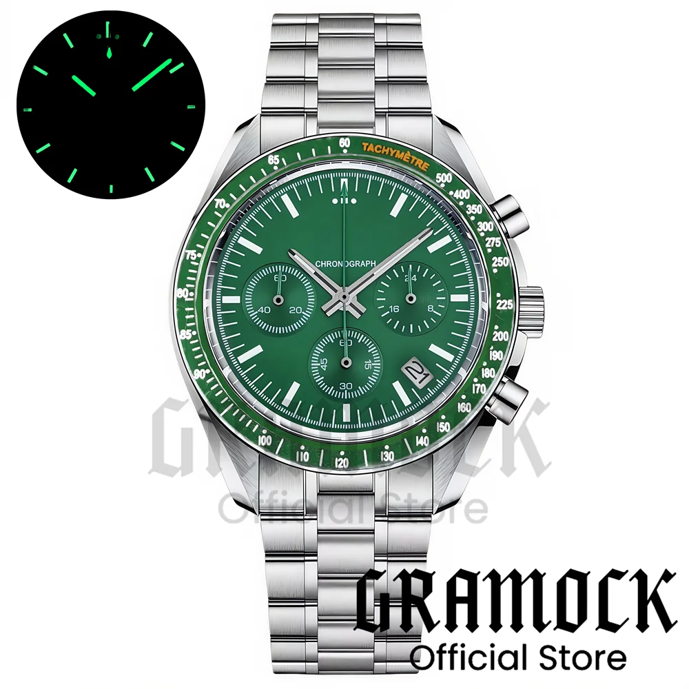 Montre Homme Gramock 40mm Quartz Moon Chronographe – Cadran Lumineux Acier Verre Minéral