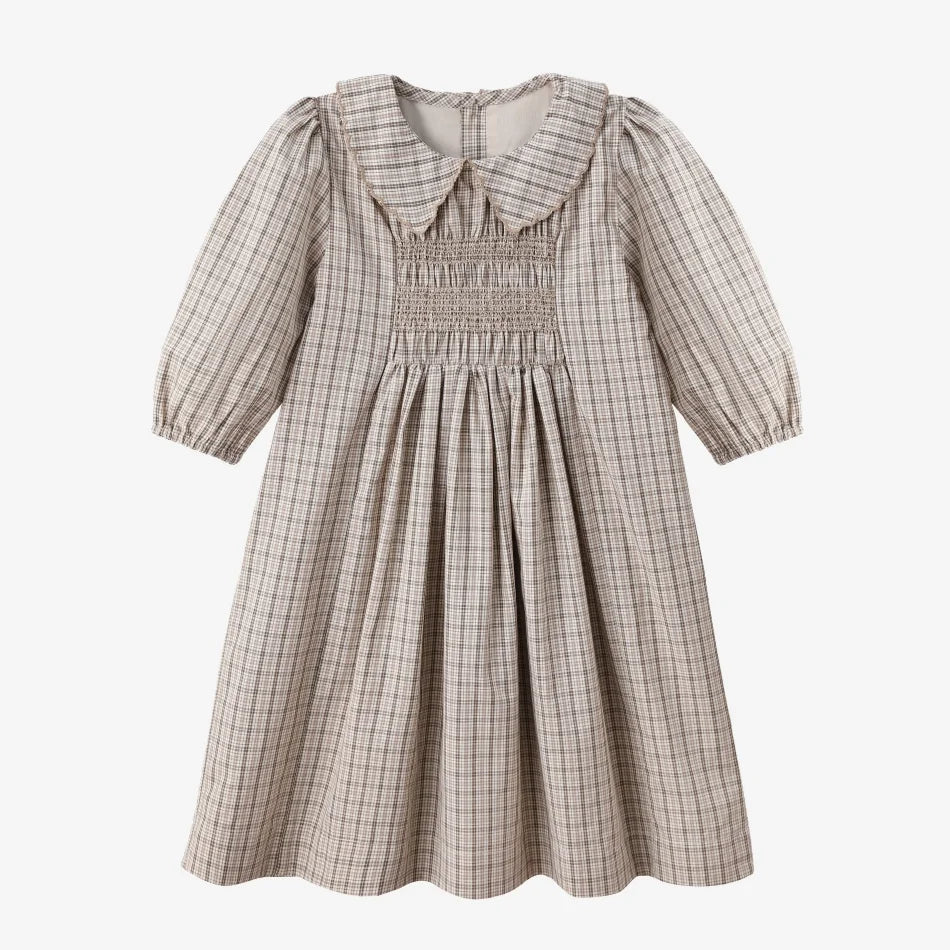 Tenue Assortie Famille – Robe Smockée Carreaux Marron Fille & Pull Tricoté Garçon Collection Heritage