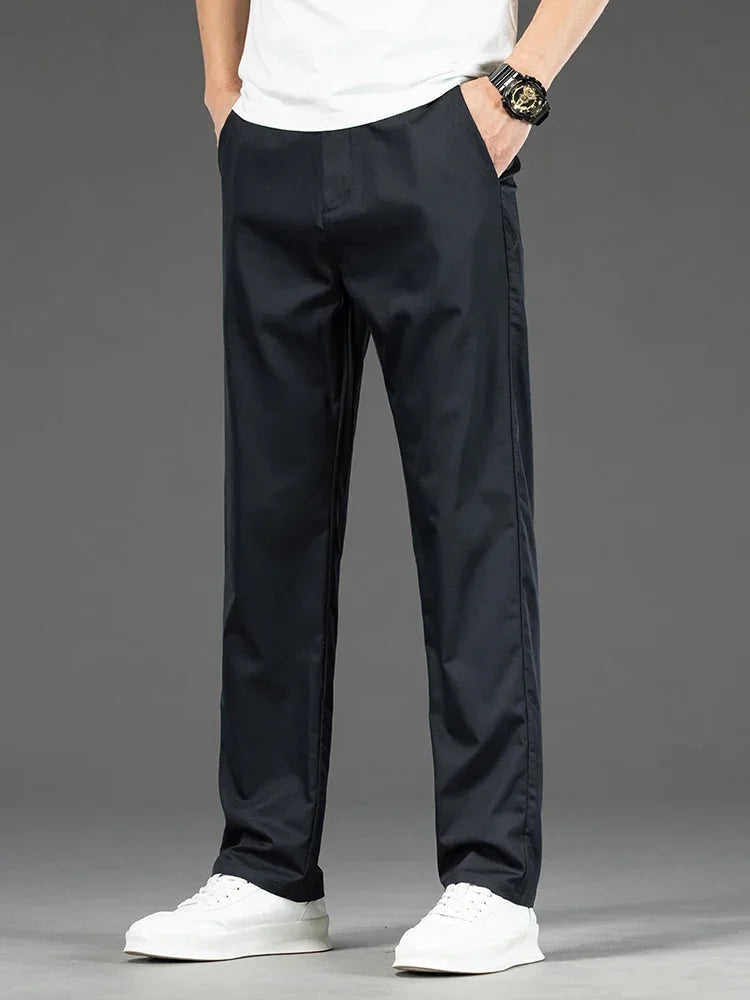 Pantalon Homme Bambou Été Slim Stretch – Léger Business Casual Formel Droit | Noir Gris Kaki | Mode Homme Premium