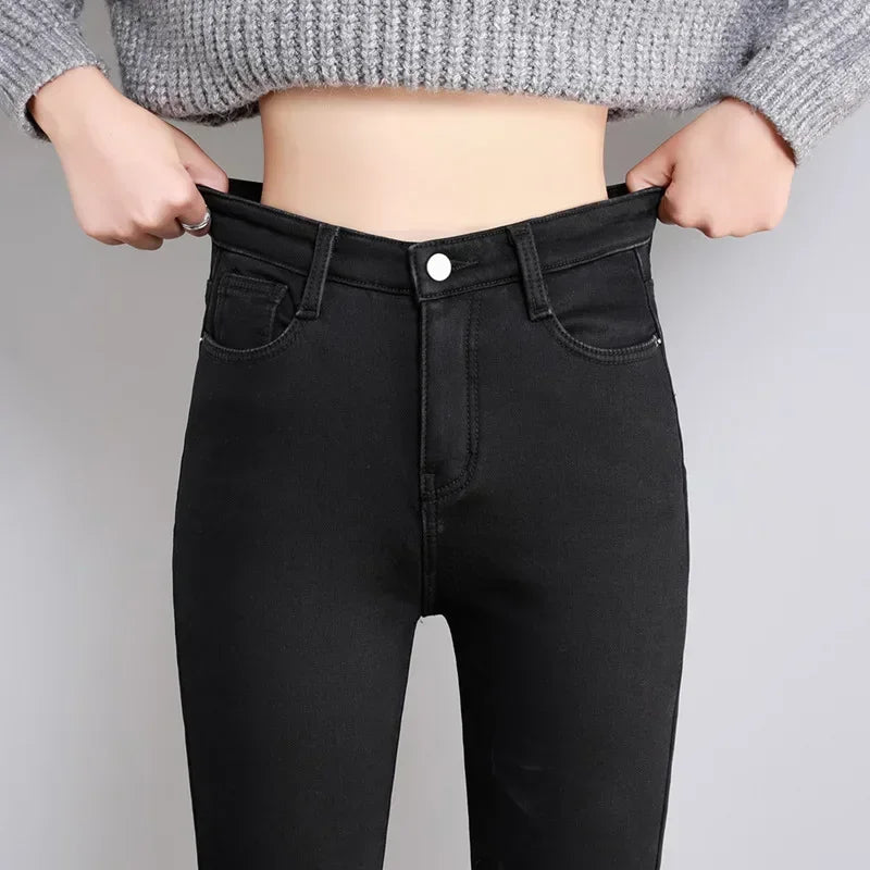 Jean Femme Thermique Skinny Taille Haute Chaud Polaire Stretch Denim – Pantalon Crayon Hiver Neige Confortable | Mode