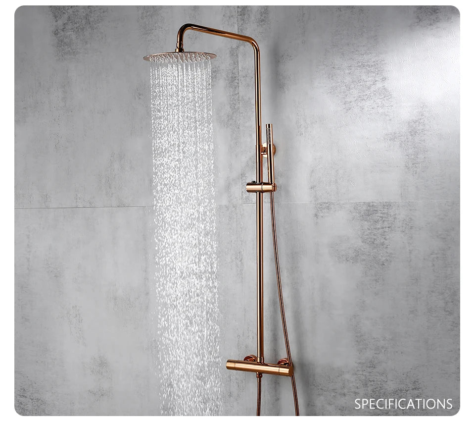Ensemble Douche Thermostatique Mural Rose Gold – Laiton, Pommeau Pluie & Mitigeur | Système Douche Luxe Salle de Bain